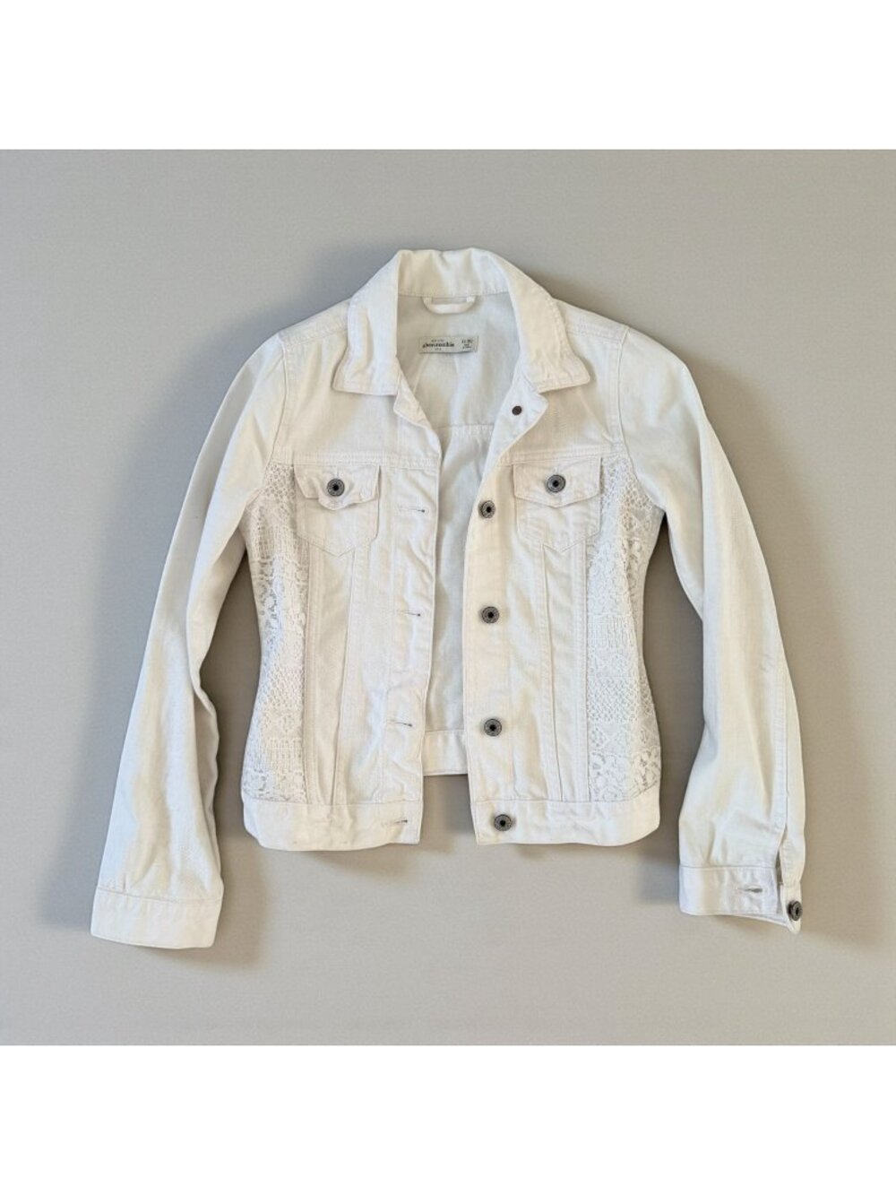 ABERCROMBIE KIDS White Denim Lace Detail Jacket Size XL (16)